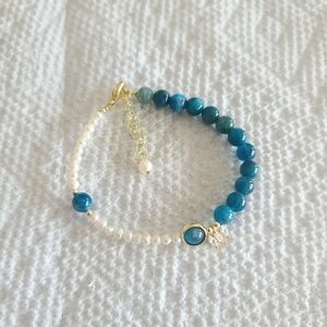 Pearl & Natural Stone Bracelet with Crystal Charm